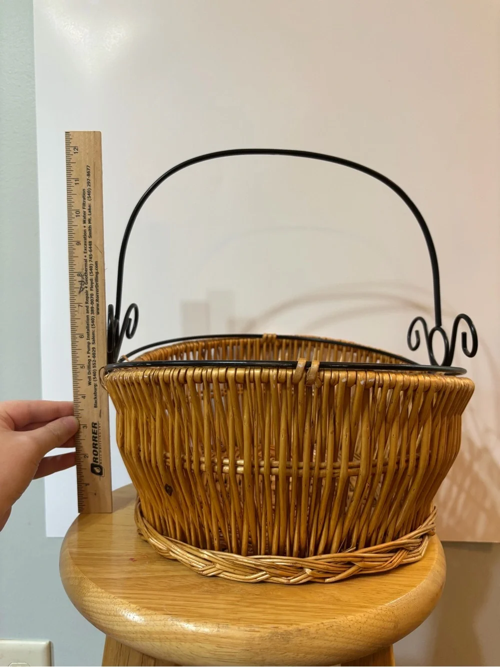 Natural Brown Wicker Basket with Black Metal Handle